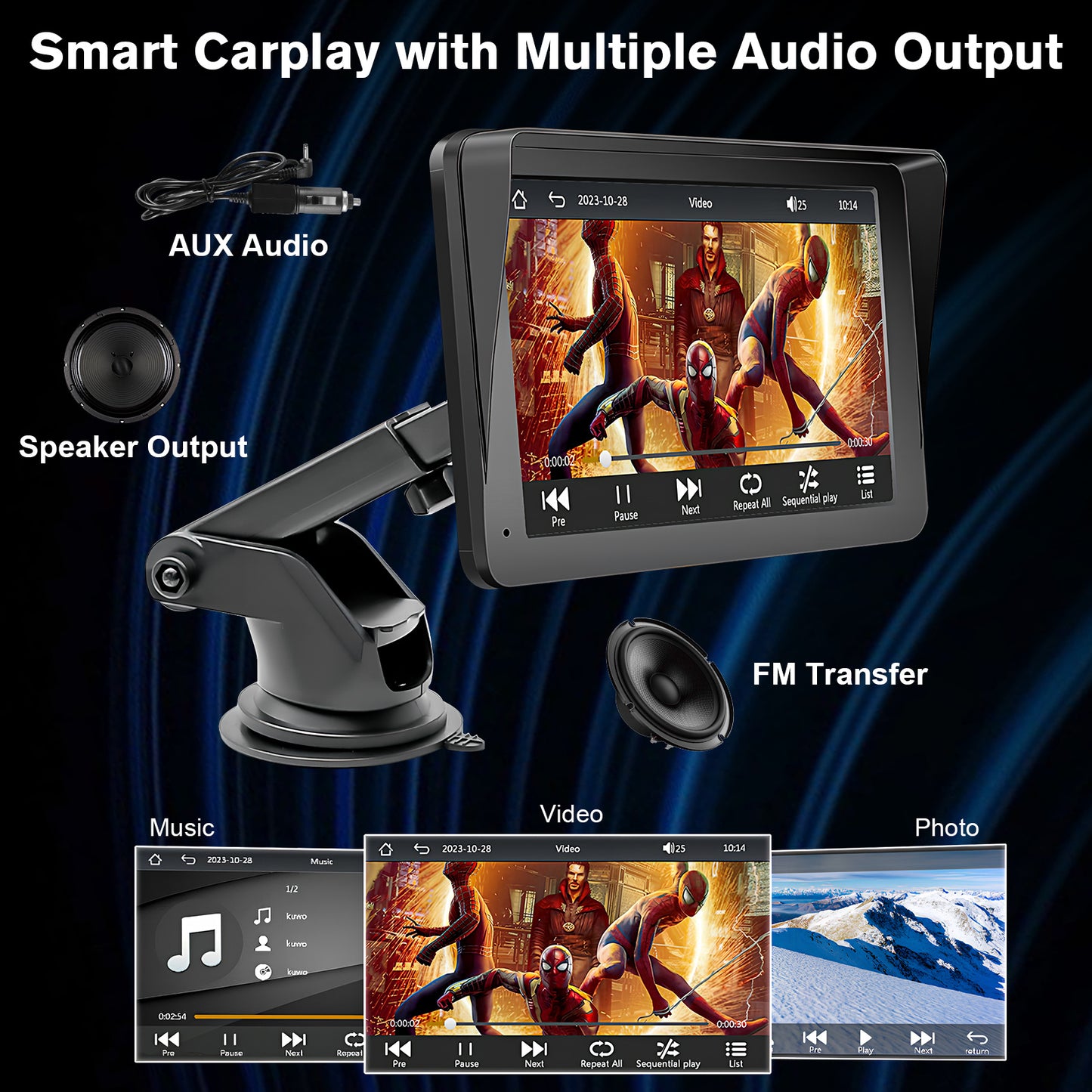 Portable Car Stereo, Wireless CarPlay & Android Audio 7 Inch Touchscreen
