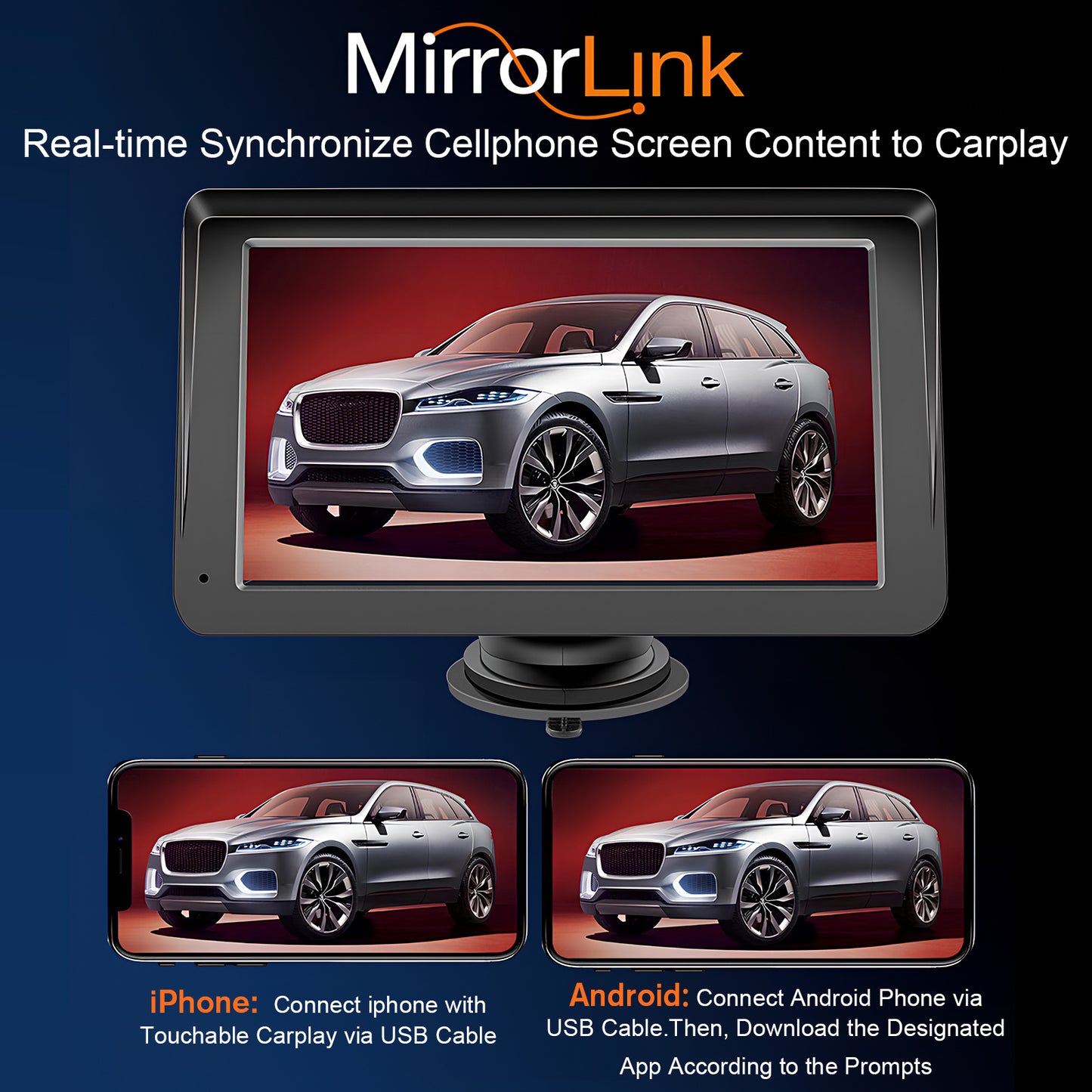 Portable Car Stereo, Wireless CarPlay & Android Audio 7 Inch Touchscreen