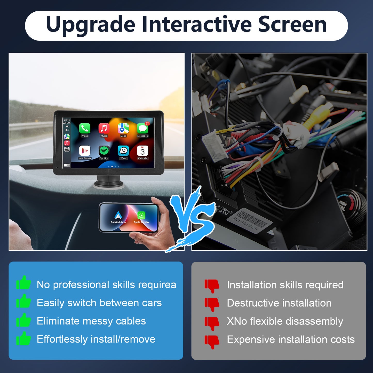 Portable Car Stereo, Wireless CarPlay & Android Audio 7 Inch Touchscreen