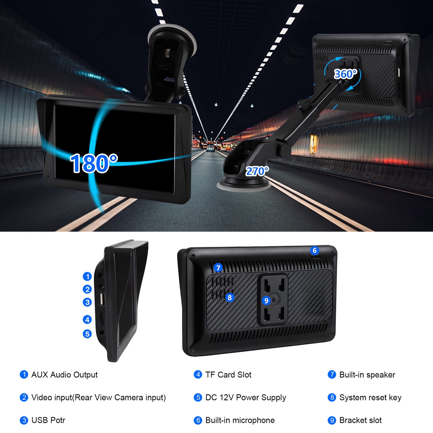 Portable Car Stereo, Wireless CarPlay & Android Audio 7 Inch Touchscreen